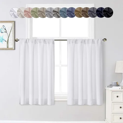Vista 68 de Cortinas opacas para dormitorio, sala de estar, juego de 2 paneles de 54 pulgadas de largo, cortinas de oscurecimiento de habitación con aislamiento