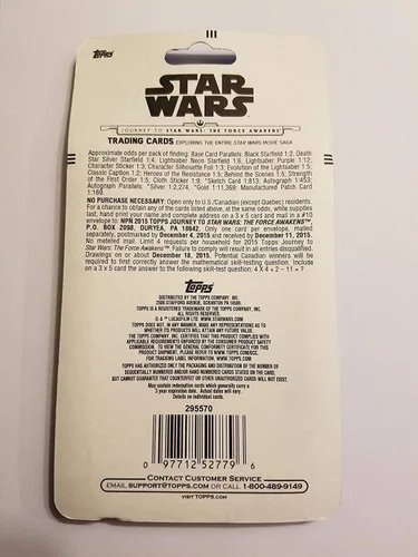 Vista 3 de Star Wars El Despertar de la Fuerza Tarjetas de intercambio Topps 2015 2 paquetes