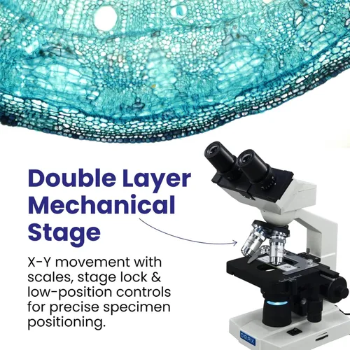 Vista 11 de OMAX Microscopio de laboratorio compuesto binocular LED 40X-2000X con platina mecánica de doble capa + portaobjetos en blanco, cubreobjetos y papel