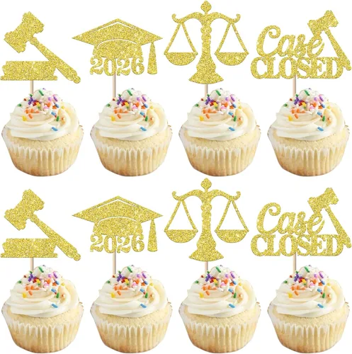 Vista 35 de Paquete de 24 adornos para cupcakes de clase de 2026 con purpurina 2026 para diploma de graduación 2026, selecciones para cupcakes para graduación