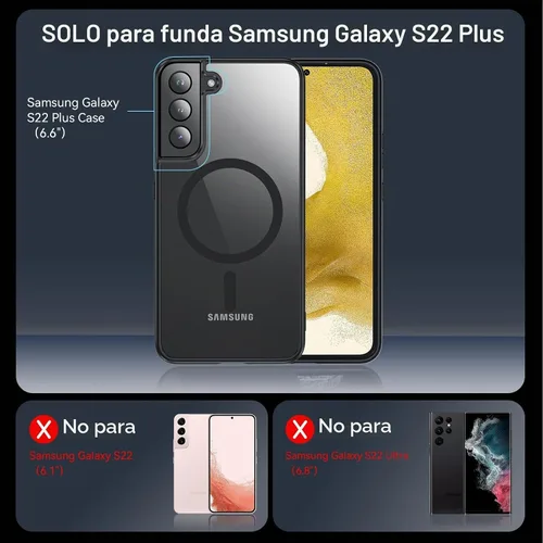 Vista 2 de OWKEY Funda magnética para Samsung Galaxy S22 Plus 5G (compatible con MagSafe), delgada, translúcida, a prueba de golpes, con antihuellas