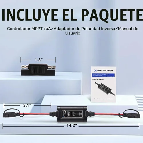 Vista 7 de ATEM POWER - Controlador de carga solar MPPT de 10 A, controlador de panel solar portátil inteligente de 12/24 voltios para paneles solares