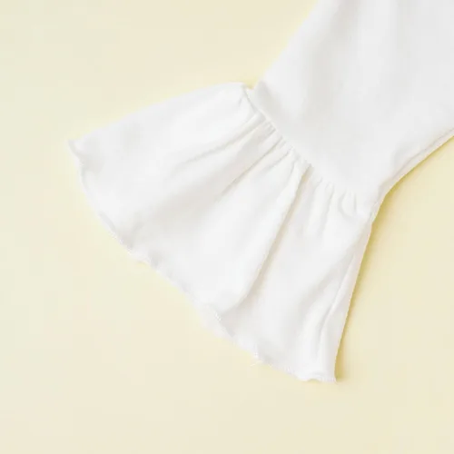 Vista 4 de Noubeau Trajes de Halloween para bebés y niñas pequeñas, con estampado de letras, manga acampanada, camisa de vestir linda calabaza con pantalones