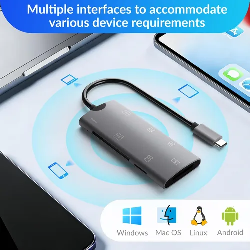 Vista 11 de Lector de tarjetas de memoria múltiple 5 en 1, lector de tarjetas de aluminio SD/TF/CF/MS/M2/Cfast/Memory Stick Pro Duo/Micro SD adaptador