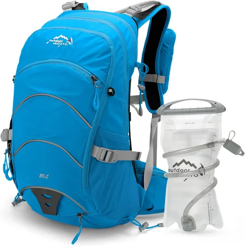 Vista 11 de IX INOXTO Mochila de hidratación de 20 L, mochila impermeable para senderismo, con bolsa de agua de hidratación de 2 litros y cubierta de lluvia