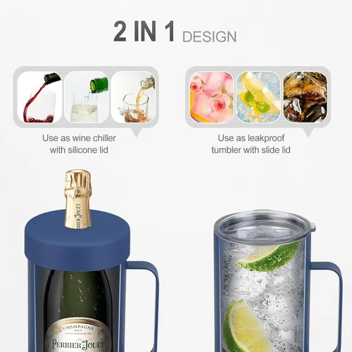 Vista 2 de Enfriador de botellas de vino con asa Aislador portátil de champán de enfriamiento rápido Manga enfriadora de vino de acero inoxidable Regalo