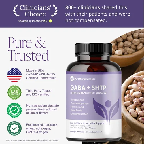 Vista 7 de Pure 5-HTP (5-hidroxitriptófano) Plus GABA Suplemento - para el sueño, el estado de ánimo y el estrés - 60 cápsulas vegetales