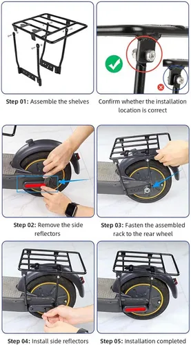 Vista 3 de Estante trasero compatible con Segway Ninebot Max G30 G30LP scooter eléctrico, accesorios de bastidor de carga, piezas de acero grueso diseñadas