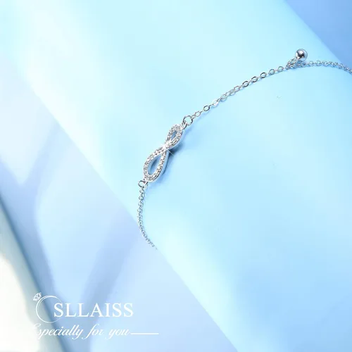 Vista 3 de Sllaiss Pulsera de plata de ley 925 con infinito para mujer, cadena de eslabones pequeños, ajustable, 6 pulgadas para aniversario