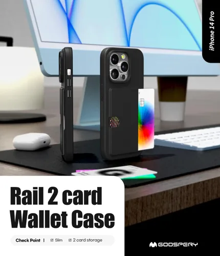 Vista 2 de GOOSPERY Rail 2 - Funda para tarjetas compatible con iPhone 14 Pro con dos ranuras para tarjetas, protección ligera y suave, soporte para tarjetas