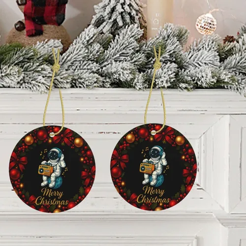 Vista 9 de Retro Astronaut with Boombox Ceramic Christmas Ornament, Double-Sided Hanging Decor