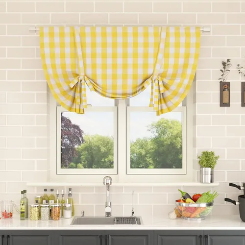 Vista 251 de Cenefas de cortina para ventana de 16 pulgadas de largo, 2 paneles de cuadros búfalo, cortinas pequeñas con bolsillo para barra, estilo clásico