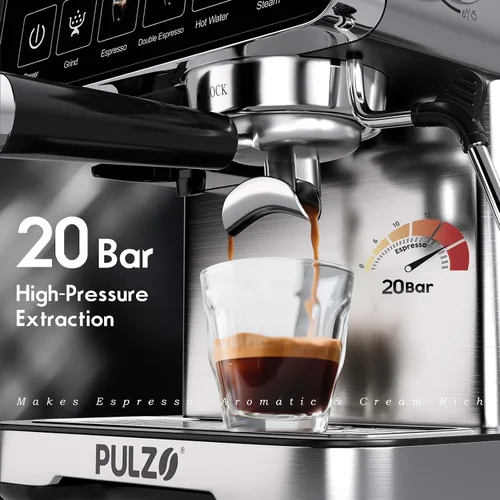 Vista 5 de PULZO Máquina de café expreso con molinillo, cafetera profesional de 20 bar