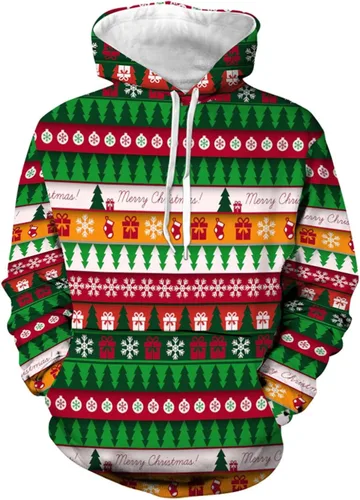 Vista 4 de Sudaderas con capucha de Navidad para mujer, talla grande, casual, holgada, con estampado gráfico, manga larga, cuello redondo, suéter sin botones