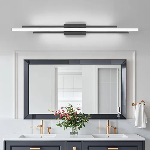 Vista 10 de VitaLink Lámpara de tocador dorada, 24 pulgadas, moderna lámpara de pared de baño sobre espejo de tocador, 2 luces cableadas de vidrio blanco