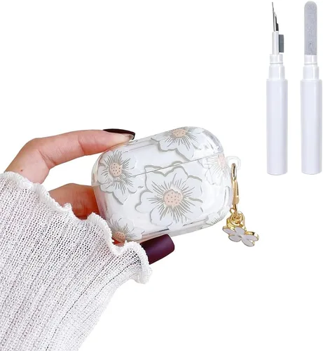 Vista 14 de Funda protectora para AirPods Pro de 1ª generación con llavero, bonita funda protectora para auriculares con flores negras y flores, TPU suave