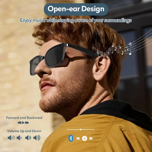 Vista 2 de Lentes inteligentes con Bluetooth, lentes de sol polarizados UV400, micrófono y altavoces integrados, música y llamadas inalámbricas, asistente