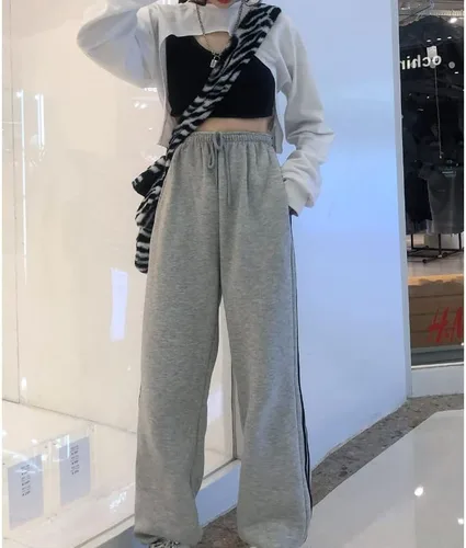 Vista 7 de Pantalones deportivos holgados para mujer, estilo grunge, de hadas, holgados, con cordón, casuales, atléticos con bolsillos (gris claro, talla S)