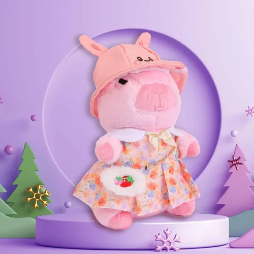 Vista 3 de Lindo juguete de peluche Capybara con 10 piezas de ropa y accesorios, juguetes de peluche Capybara de 10.2 pulgadas, peluches Capybara para Peluche