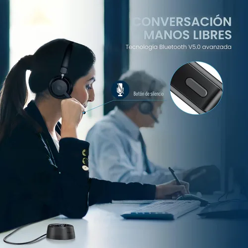 Vista 6 de Mopchnic Auriculares Bluetooth, auriculares inalámbricos con micrófono con cancelación de ruido AI, auriculares inalámbricos con dongle USB