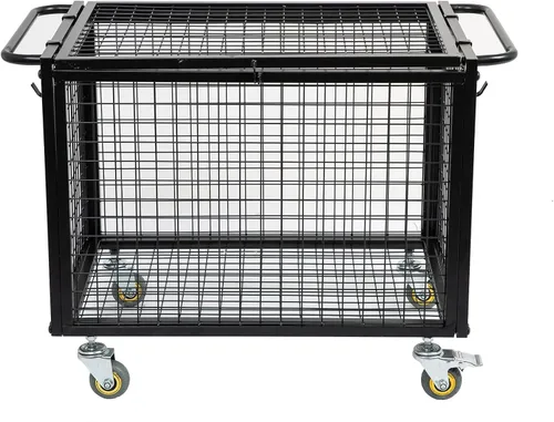 Vista 3 de Carrito de baloncesto de metal con ruedas de almacenamiento de equipo deportivo, jaula con cerradura atlética negra mate con mango elevado