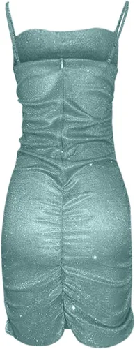 Vista 4 de Vestido de lentejuelas con purpurina para mujer, con tirantes delgados, vestido de fiesta brillante, sin mangas, bodyocn, minivestidos para discoteca
