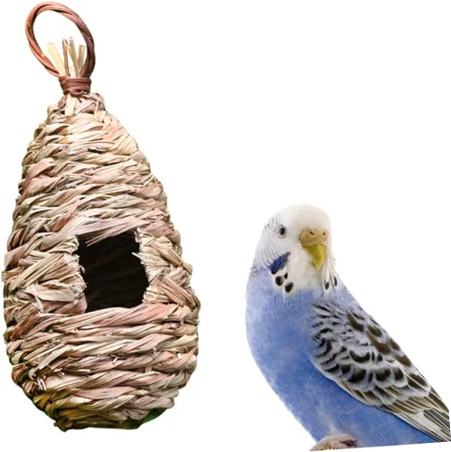 Vista 3 de Happyyami Adorno de nido de pájaro canario, 1 unidad, casa de pájaros, el nido de pájaro, colgante de colibrí de madera para exteriores, decoración