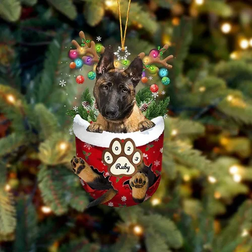 Vista 41 de Adornos personalizados de Pug cervatillo – Decoración personalizada para árbol de Navidad con patas de bolsillo de nieve