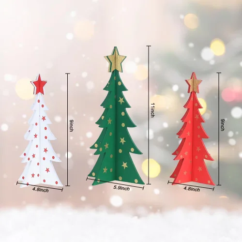 Vista 3 de DECSPAS Decoraciones de Navidad para Interiores, 3 Piezas Árboles de Navidad de Madera de 11 Pulgadas de Tamaño Grande para Centro de Mesa