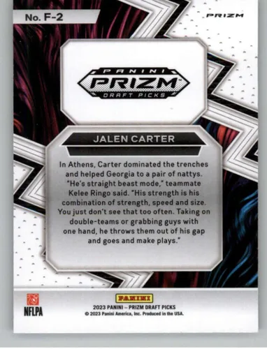 Vista 2 de Panini Prizm Draft Picks Fearless Gold Ice #2 Jalen Carter Georgia Bulldogs - Tarjeta oficial de fútbol de la NCAA en estado crudo (NM o mejor)