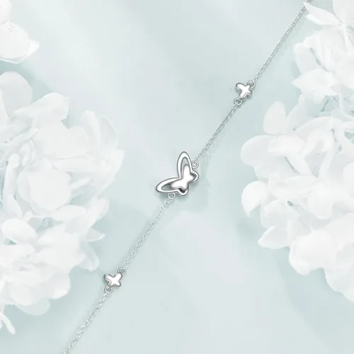 Vista 3 de AOBOCO Tobillera de plata de ley para mujer, pulsera de tobillo de ojo turco de mariposa de cristal, libélula