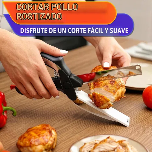 Vista 5 de Tijeras de cocina 2 en 1 para alimentos, tijeras de tabla de cortar con Agarradera negra
