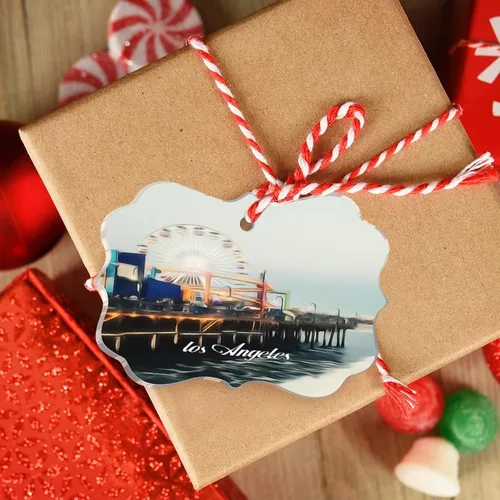 Vista 4 de Adornos de Navidad de California Estados Unidos, paisaje urbano de Los Ángeles, adornos de árbol de Navidad, adornos de Navidad personalizados