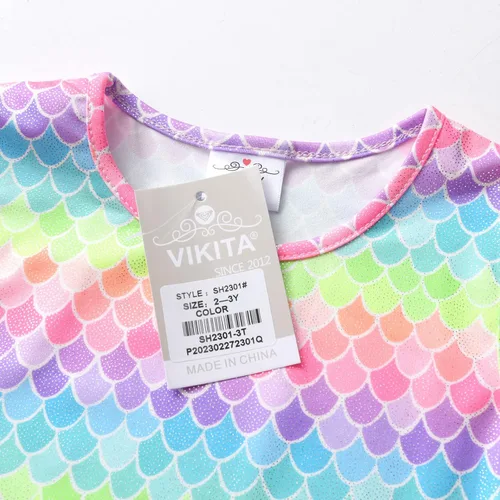 Vista 5 de VIKITA Vestidos de verano para niñas pequeñas, ropa de manga corta, vestidos de tutú de fiesta para niñas pequeñas, 2-8 años