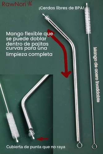 Vista 4 de 2 cepillos de limpieza para pajitas de beber largo – Limpiador de cerdas para pajitas de bebida de acero inoxidable, cepillos resistentes para lavar