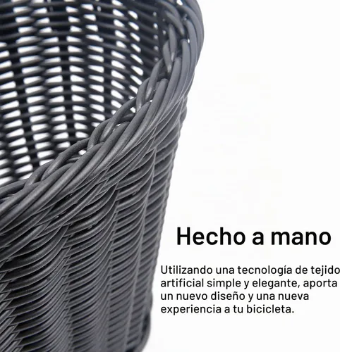 Vista 5 de Cestas de plástico tejidas para bicicletas, cesta delantera en forma de D para bicicleta Contenedor de almacenamiento para manillar con 2 correas