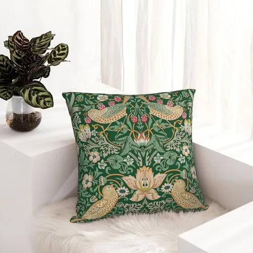 Vista 6 de Fundas de almohada William Morris diseño Strawberry Thief, fundas de almohada decorativas suaves para exteriores, fundas de almohada para decoración