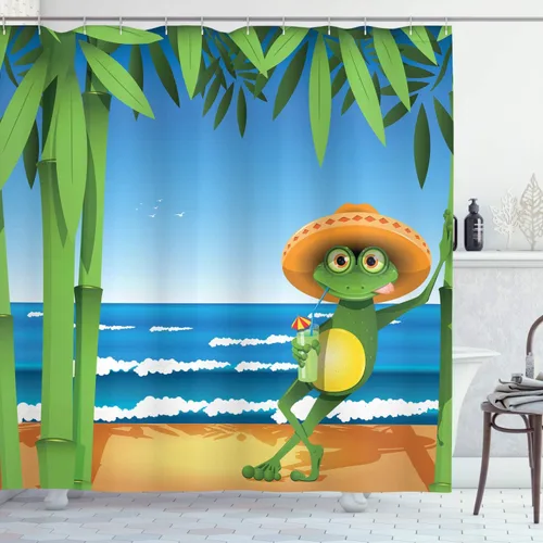 Vista 120 de Ambesonne Decor Collection, juego de cortina con ganchos para regadera Amarillo y marrón