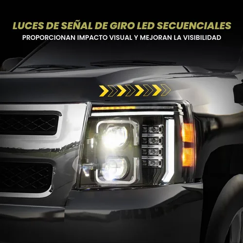 Vista 3 de LED Headlights for 2007-2013 Chevy Silverado 1500&2007-2014 2500 3500 HD 600% brillante reemplazo de montaje de faros con señal de giro secuencial
