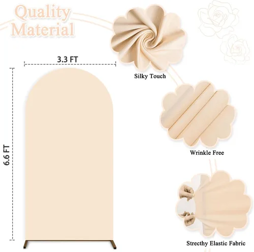 Vista 4 de Cubierta de arco de boda ajustable de elastano, fundas de soporte arqueadas beige, telón de fondo elástico, cubierta de arco de tela de 6.6 pies