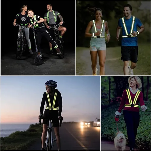 Vista 7 de Reflective Running Gear Reflective Vest & Reflective Armband & Reflective Belt 3 Pcs Set, High Visibility Reflective Gear Night Cycling Walking