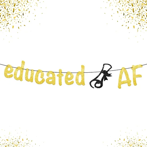 Vista 10 de KatchOn, Cartel AF educativo negro con purpurina – 10 pies, NO DIY Cartel de graduación 2025, decoraciones de fiesta de graduación 2025