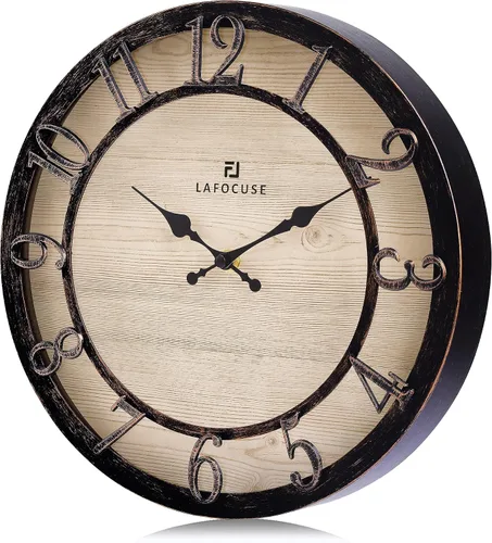 Vista 6 de Lafocuse Reloj de pared negro silencioso de 12 pulgadas, funciona con pilas, reloj de pared de granja para cocina, sala de estar, decoración rústica