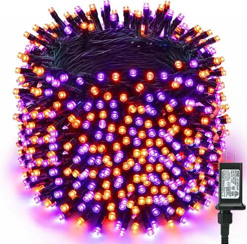 Vista 8 de ODEETRONIC Luces de Halloween moradas, 98.4 pies, 300 luces LED moradas, 8 modos de cadena de luces de Halloween conectables, luz de hadas Púrpura