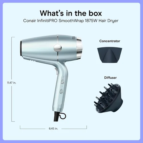 Vista 7 de INFINITI PRO CONAIR SmoothWrap Secador de Cabello, Secador con Accesorios Difusor y Concentrador, Tecnología Avanzada de Plasma y Cerámica para Menta