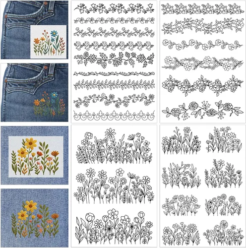 Vista 13 de CRASHOT Estabilizador soluble en agua para bordado, papel de bordado Cat Stick & Stitch Wash Away, patrón de bordado de plantas, costura a mano
