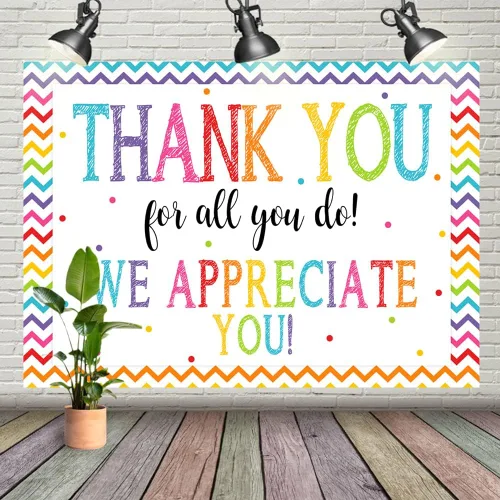 Vista 8 de Telón de fondo de 5 x 3 pies con texto en inglés "Thank You for All You Do Felicitaciones Graduados" Be Thankful to The Teacher Doctor Staff We