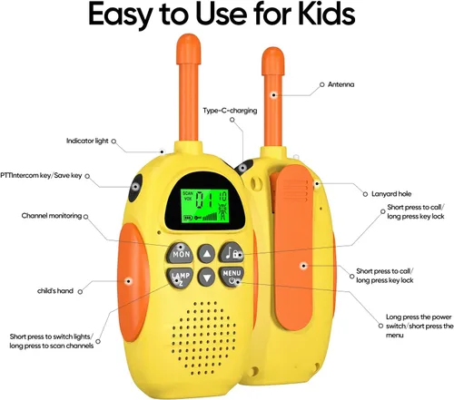 Vista 2 de HPROMOT Walkie Talkies para niños recargables, juguetes para niños de 3 a 12 años, niños y niñas, paquete de 2 unidades de radios de dos vías