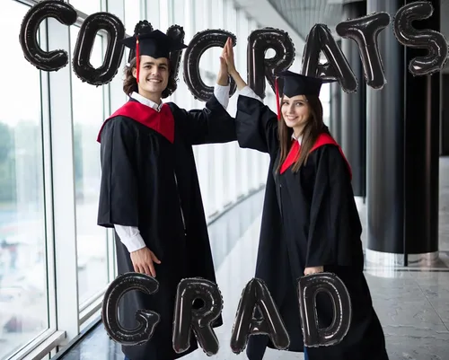 Vista 3 de KALOR Globos negros de 16 pulgadas con texto en inglés "Congrats Grad", letras de graduación negras, decoraciones de graduación 2026