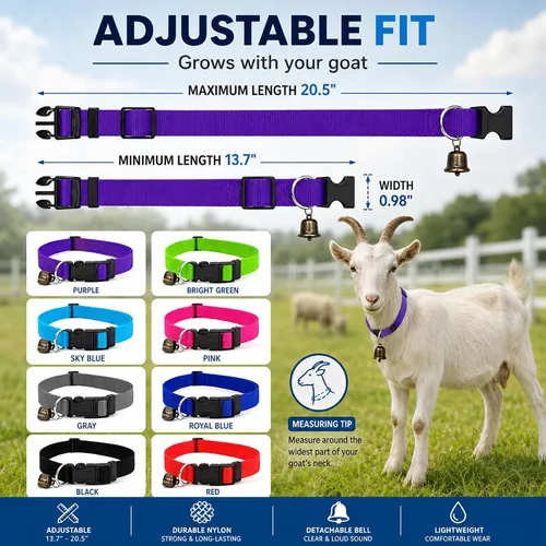 Vista 2 de Juego de 8 collares de cabra con campana, collar de nailon ajustable